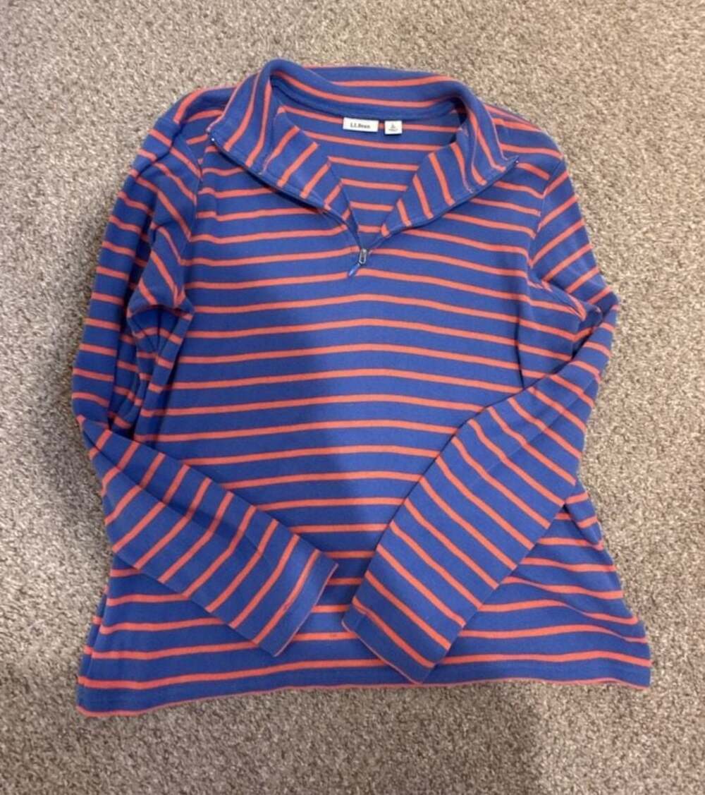 L.L.Bean Women's Striped Quarter-Zip Pullover Blue Orange Size Large